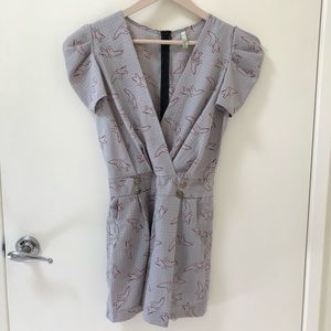 Retro Bird Print V-Neck Romper - S/M